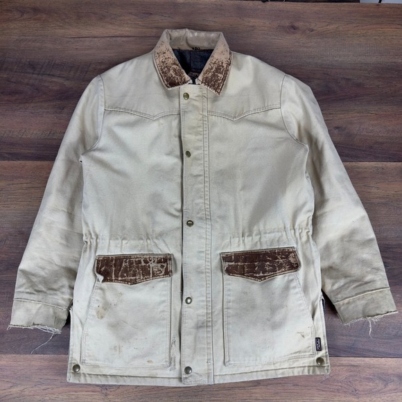 Vintage Walls Western Wear Mens Tan Canvas Chore Coat Jacket Rare Distressed L